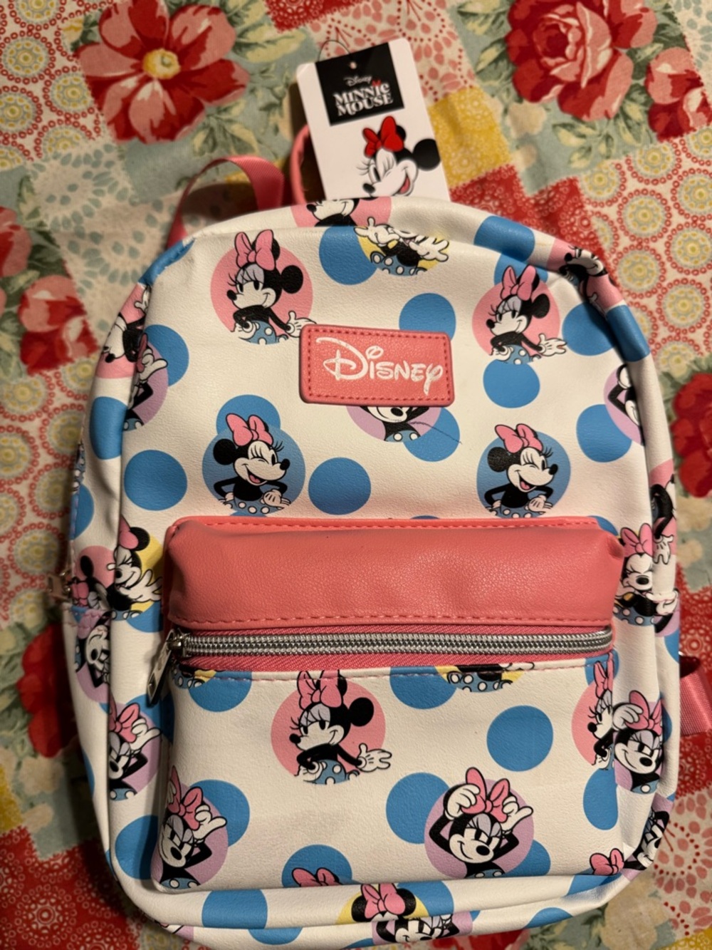Disney Mini Backpack in Pink, Blue and White with Minnie Mouse